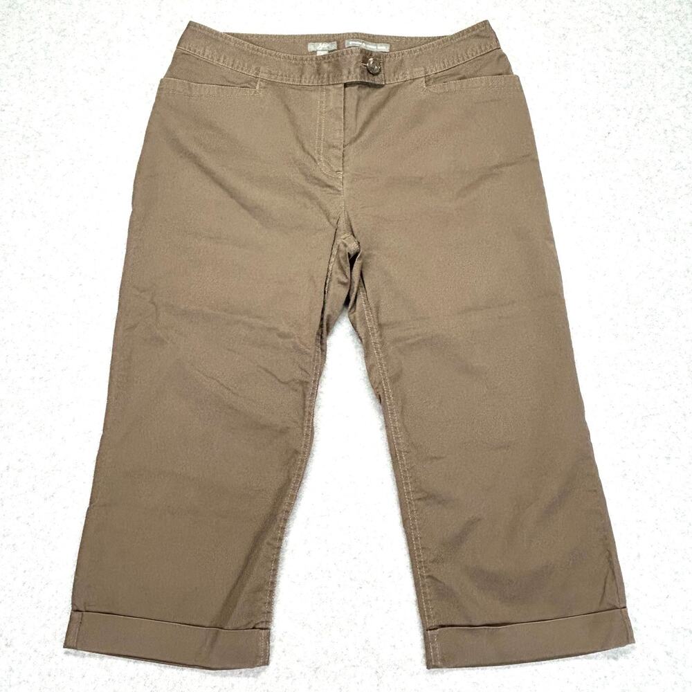J Jill Capri Pants Womens 10 Brown Cropped Chino Below Waist Stretch Cotton Cuff